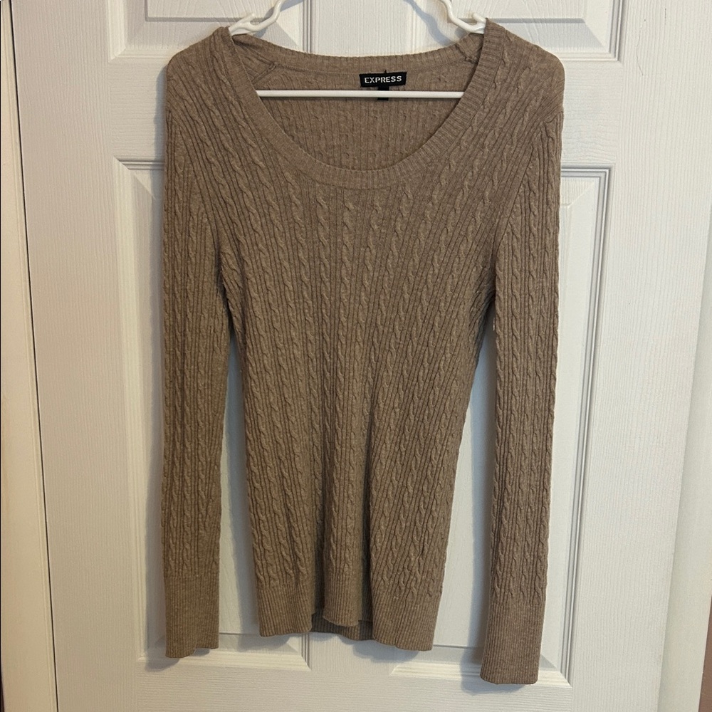 Express Taupe Cable Knit Pullover